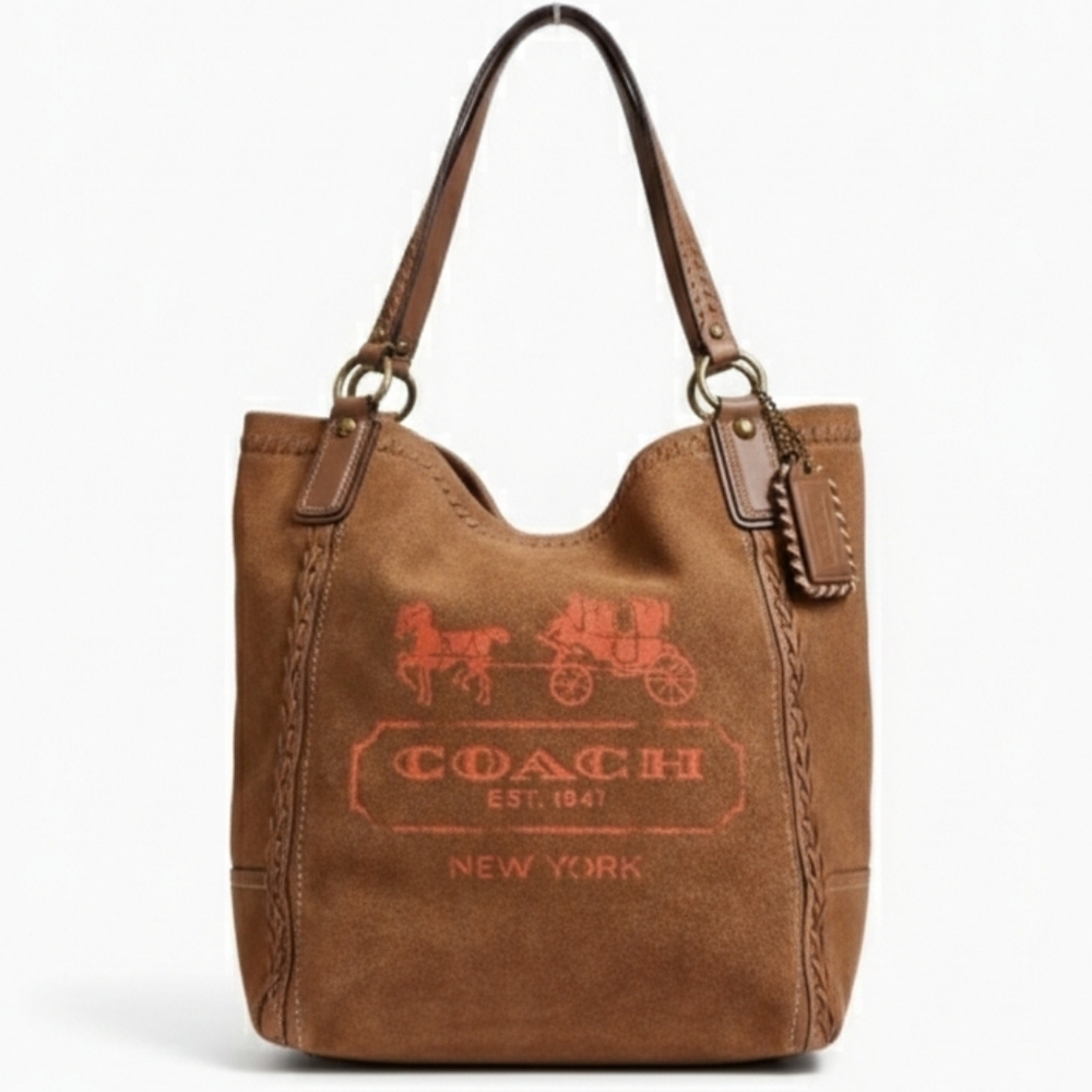 Rare COACH 2011 Poppy Horse & Carriage Nubuck Tote - LTD ED Putty - HTF